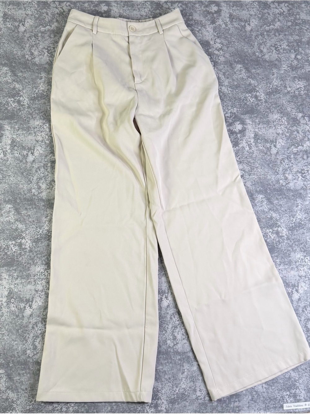 Pretty Gal High Waisted Wide Leg Pleated Trousers Beige Cream - Size Small